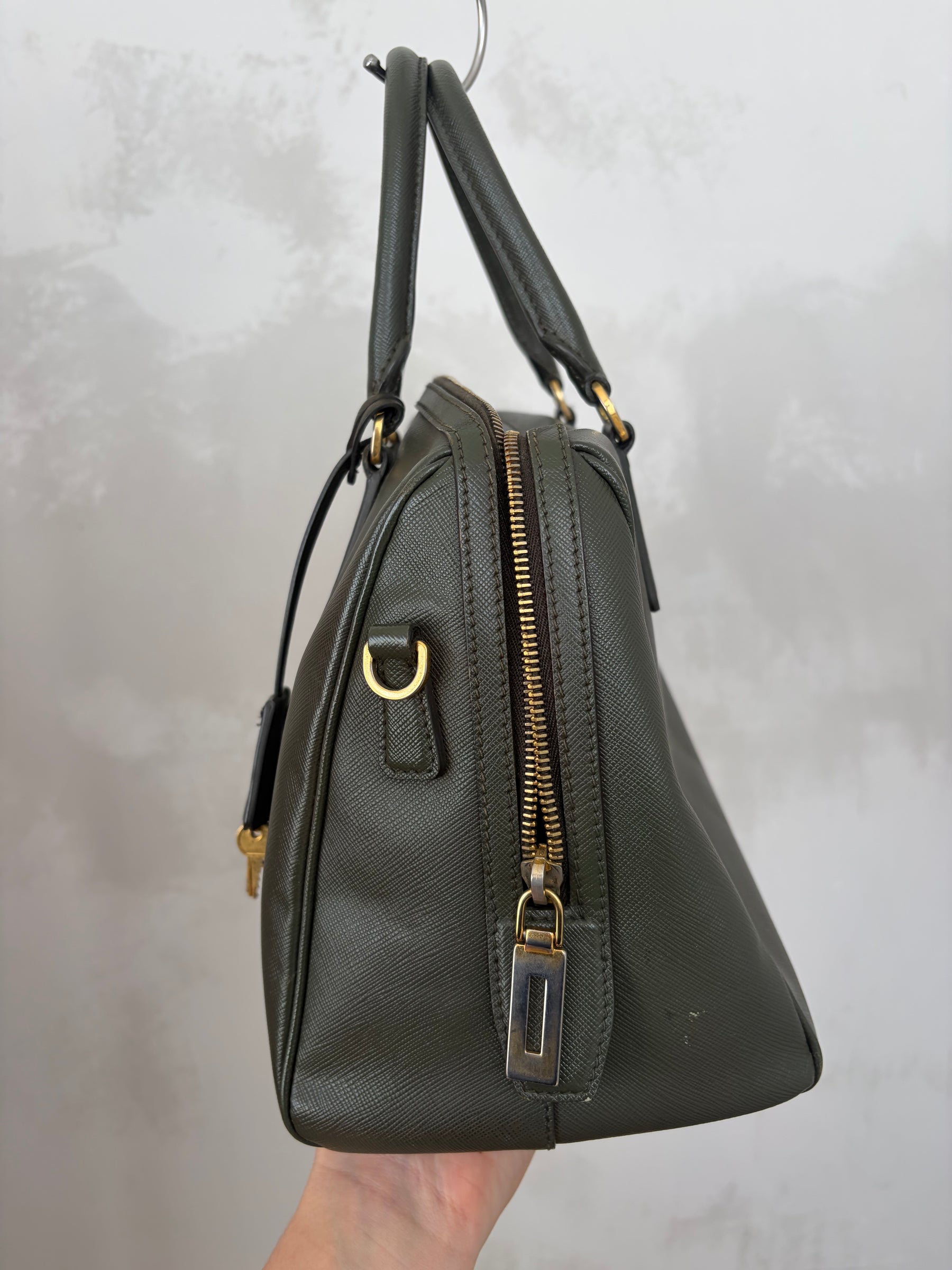 Prada Olive Green Saffiano Leather 'Lux Bower' Bag *missing strap*