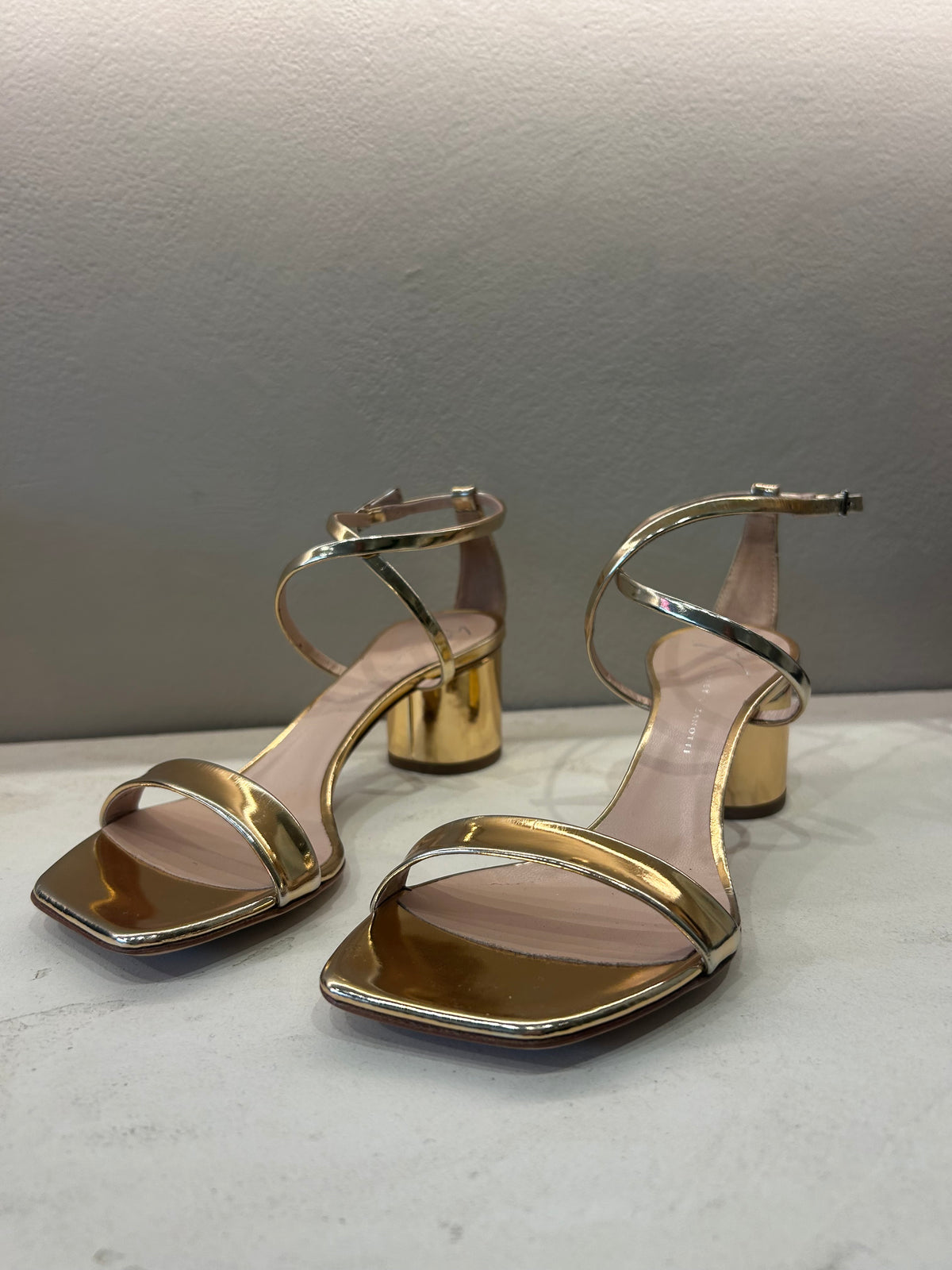 Giuseppe Zanotti Rose Gold Strappy Block Heels, 37.5