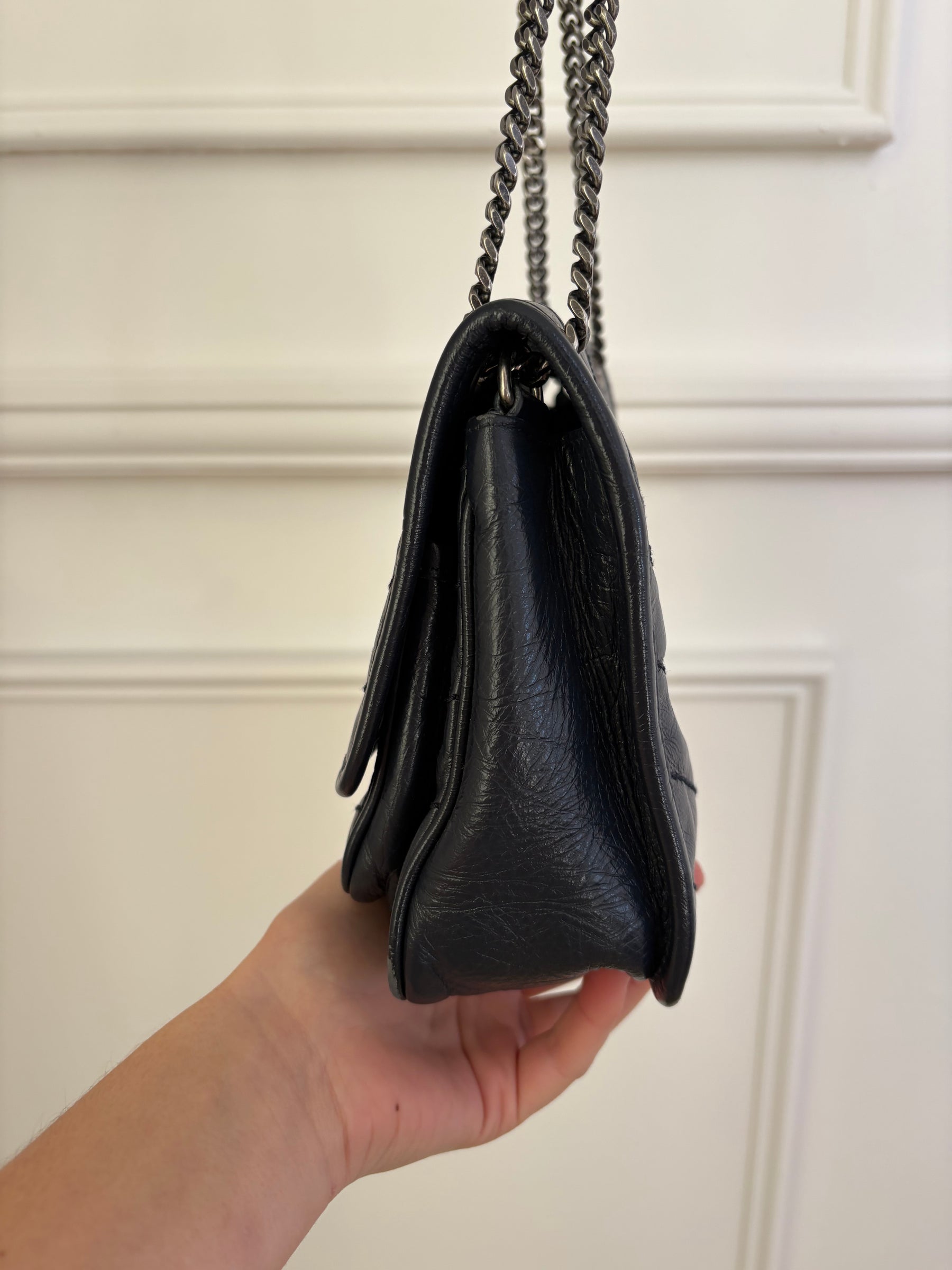 Saint Laurent Navy Crinkled Leather Baby Niki Bag