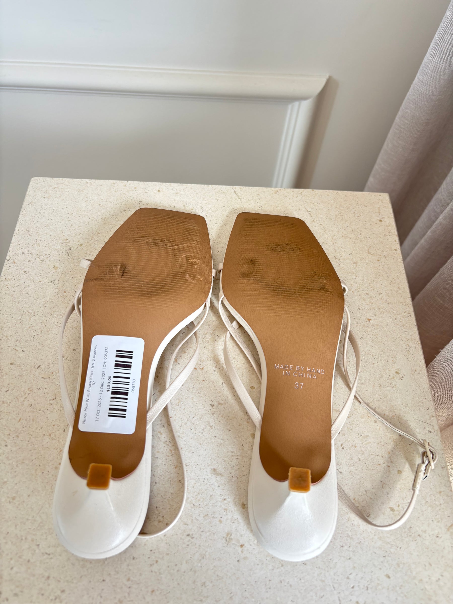 Nelson Made White Strappy Kitten Heel Slingbacks, 37