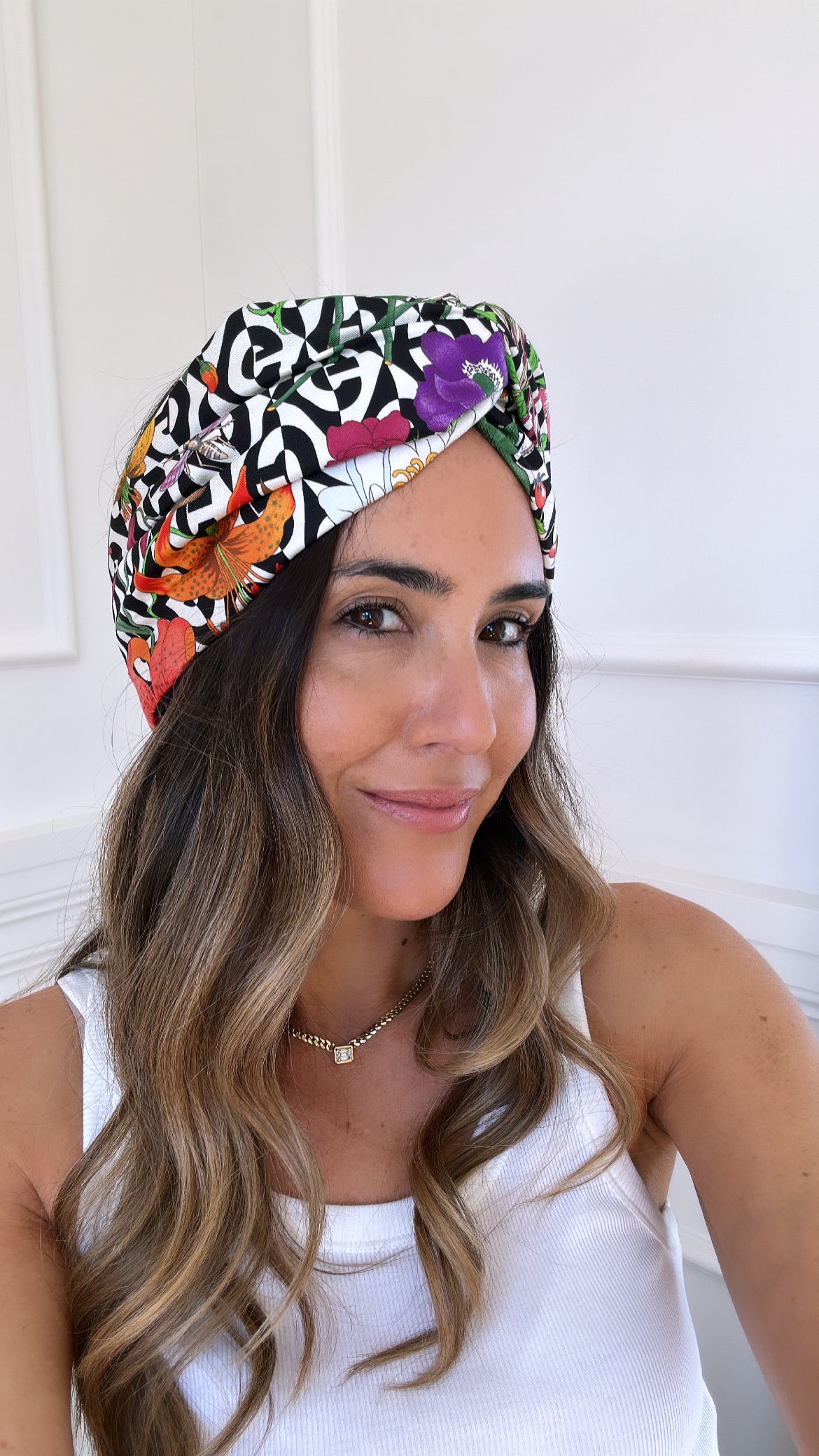 Gucci Black and White Multi Floral Silk Headband