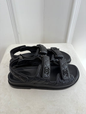 Chanel Black on Black Quilted Leather Dad Sandals, 39C