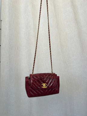 Chanel Merlot Distressed Mini Flap Bag With Gold Hardware