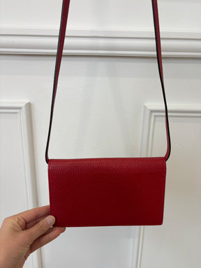 Gucci Red Grained Leather Crossbody Swing Bag