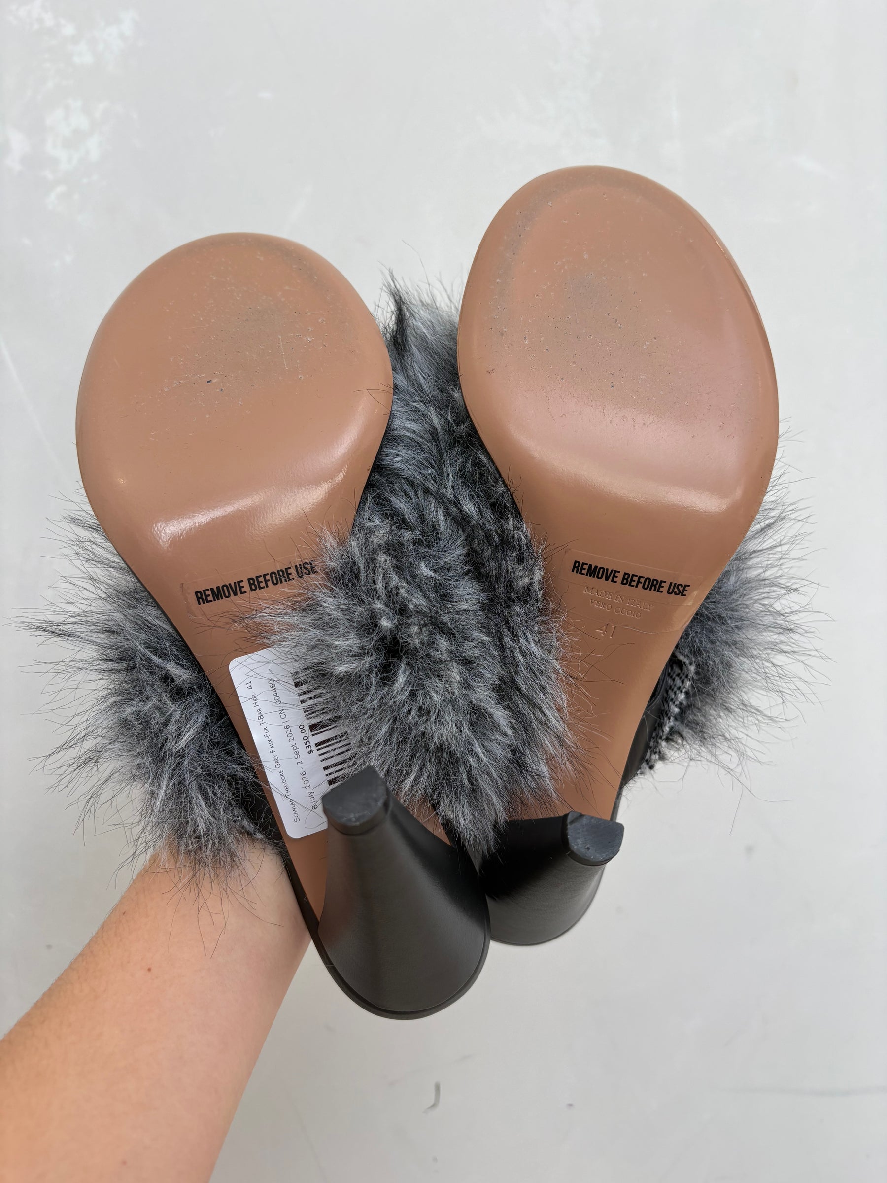 Scanlan Theodore Grey Faux-Fur T-Bar Heel, 41