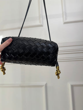 Bottega Veneta Black Patent Intrecciato Leather Small Loop Bag