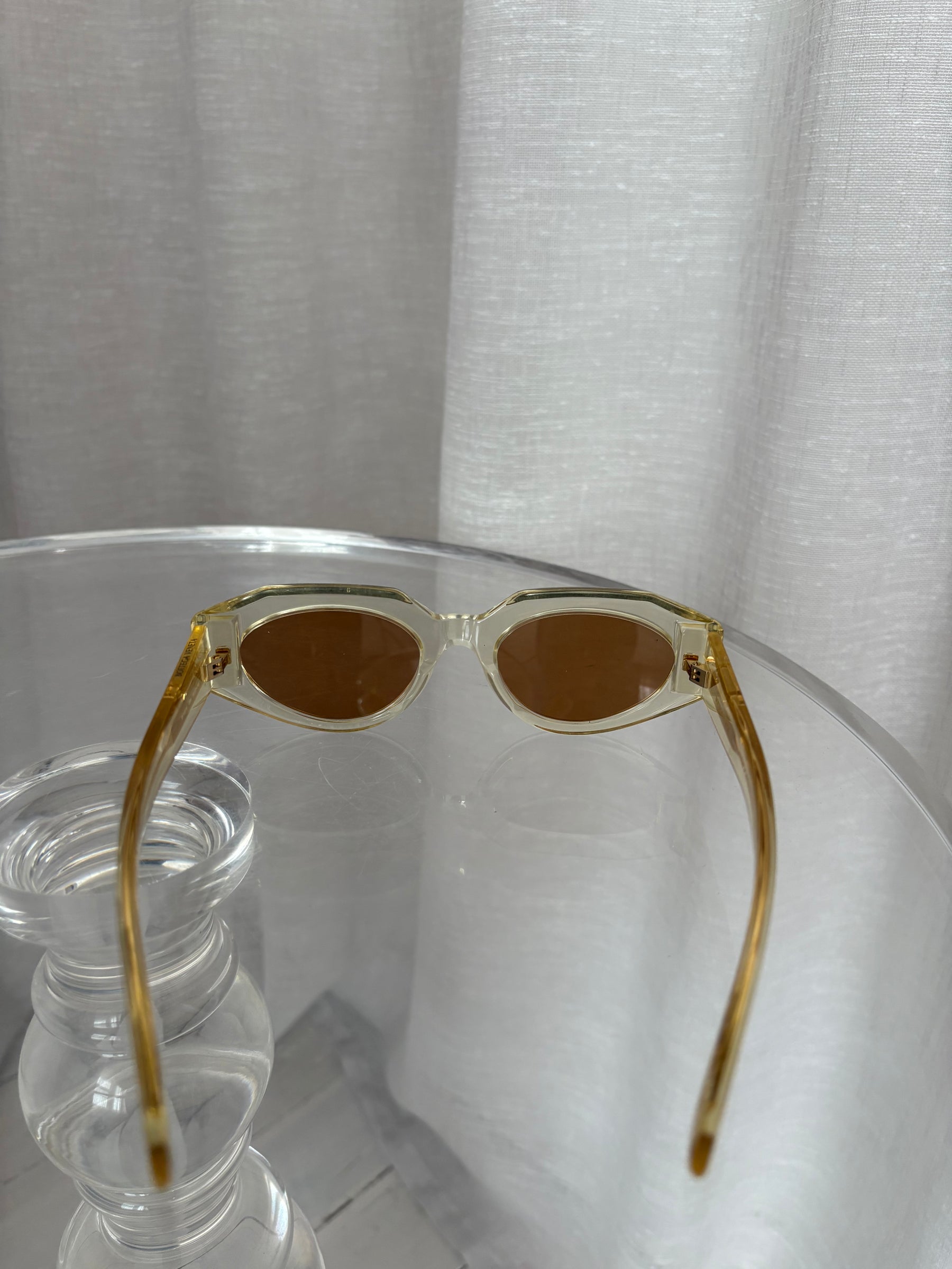 Bottega Veneta Clear Yellow Acetate Oval Sunglasses
