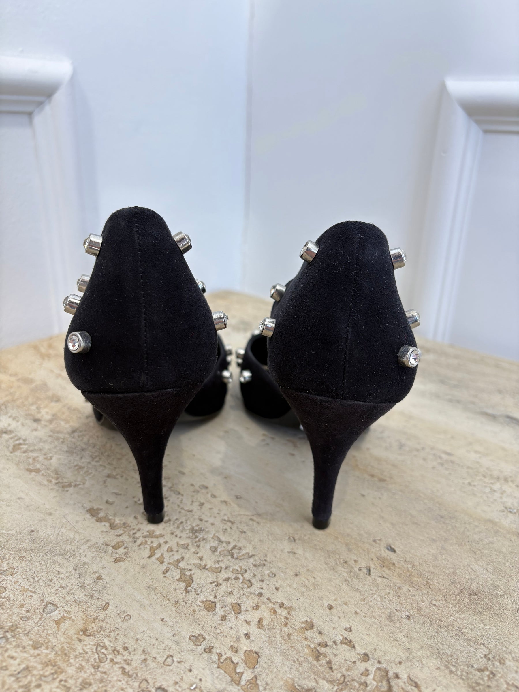 Camilla and Marc Black Suede Crystal Pointed Pumps, 38
