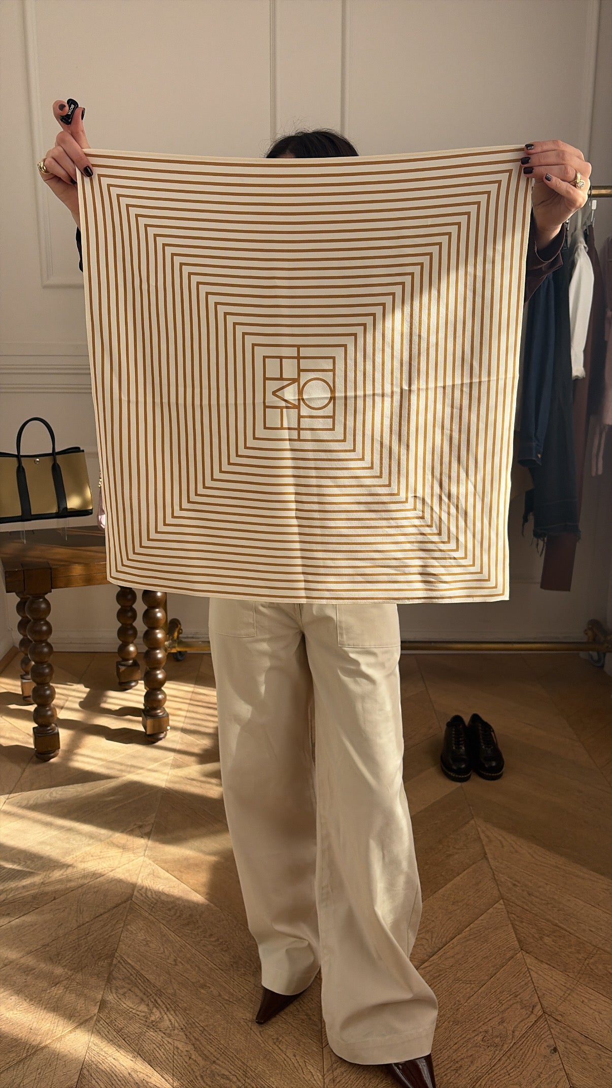 Toteme Mustard and Cream Logo Scarf