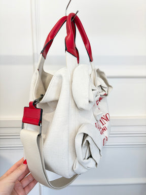 Valentino Garavani Canvas and Red Leather Rose 'Atelier' Tote, S