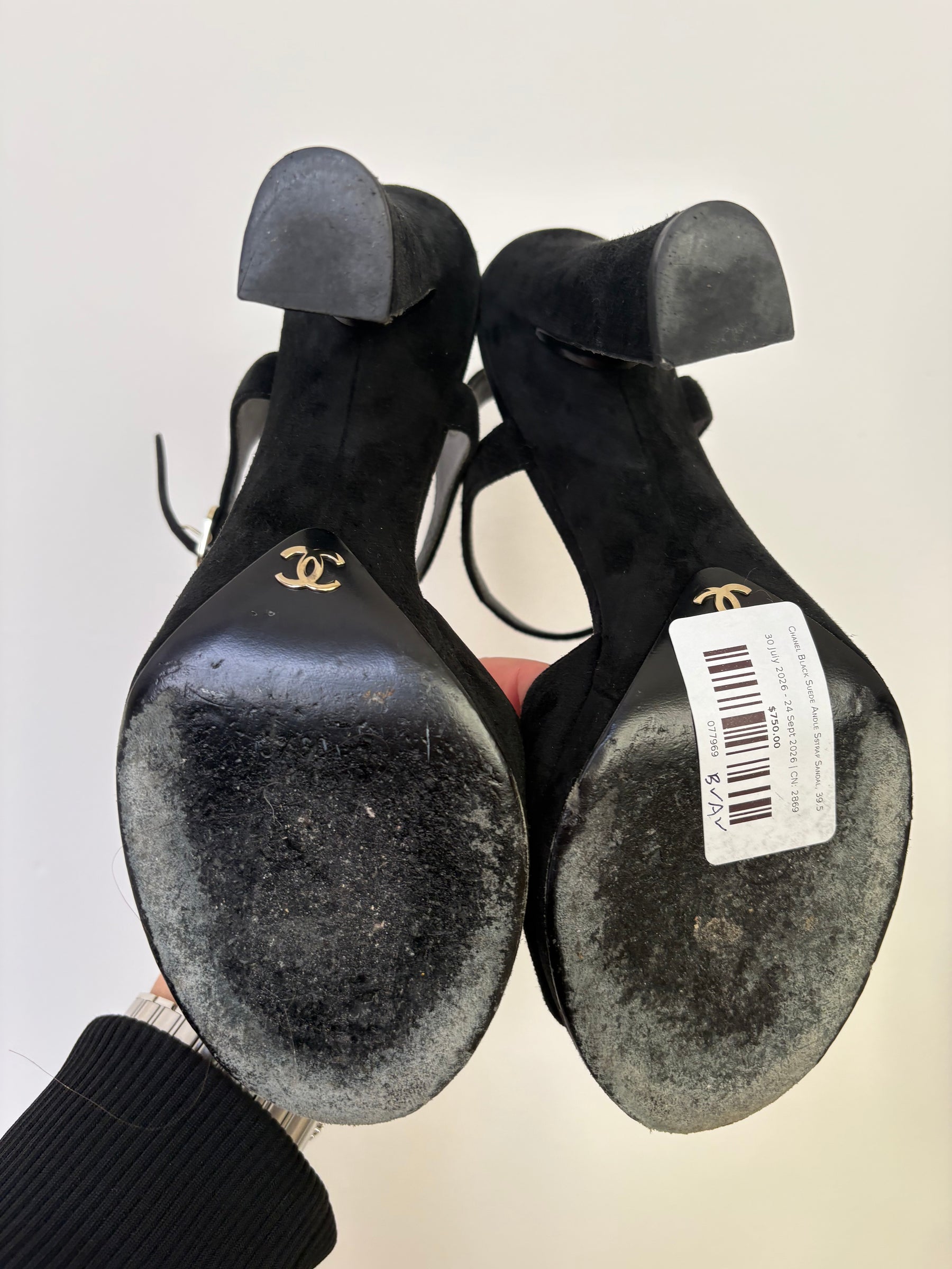 Chanel Black Suede Andle Sstrap Sandal, 39.5