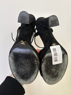Chanel Black Suede Andle Sstrap Sandal, 39.5