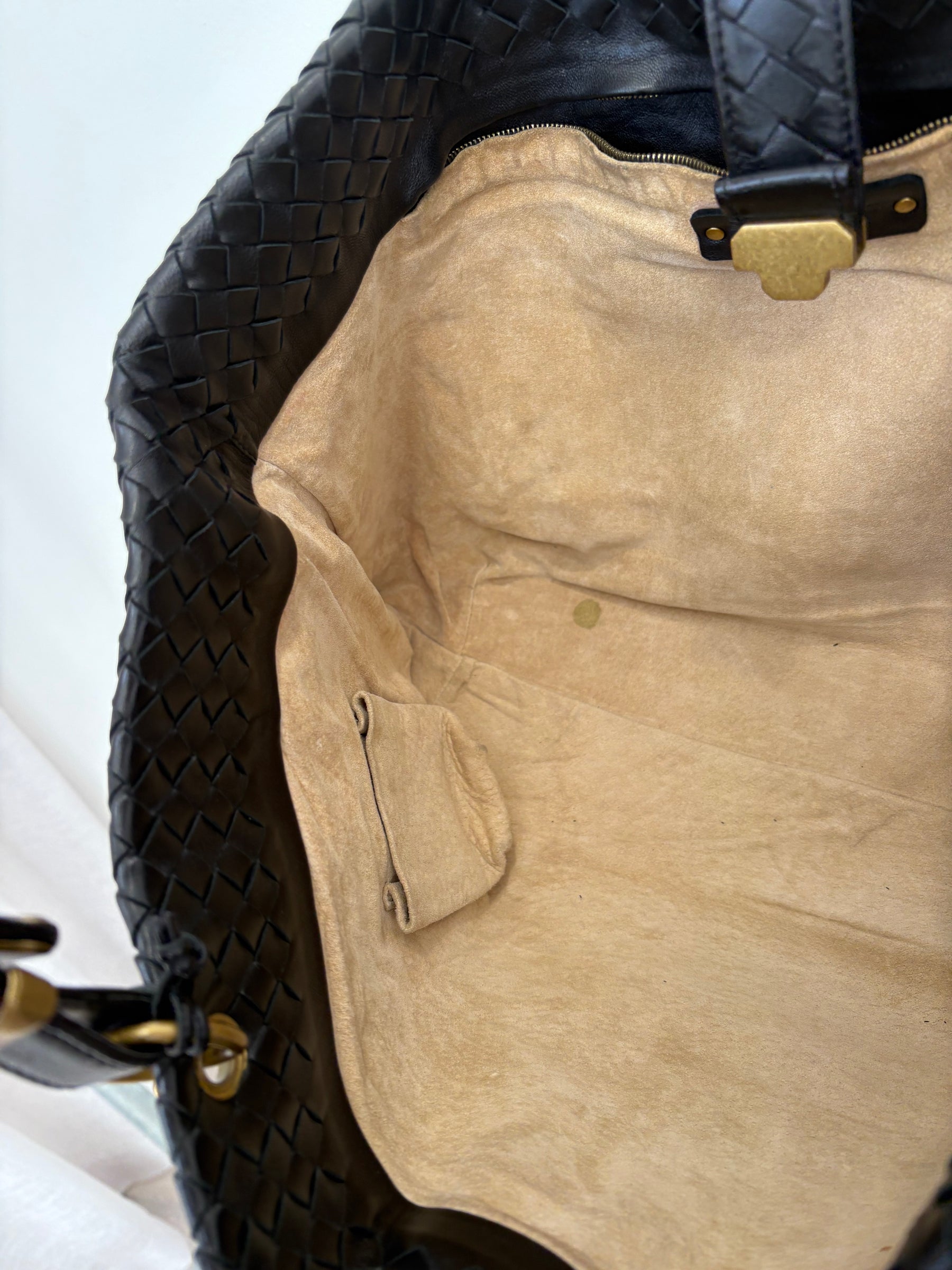 Bottega Veneta Black Intrecciato Leather Buckle Tote