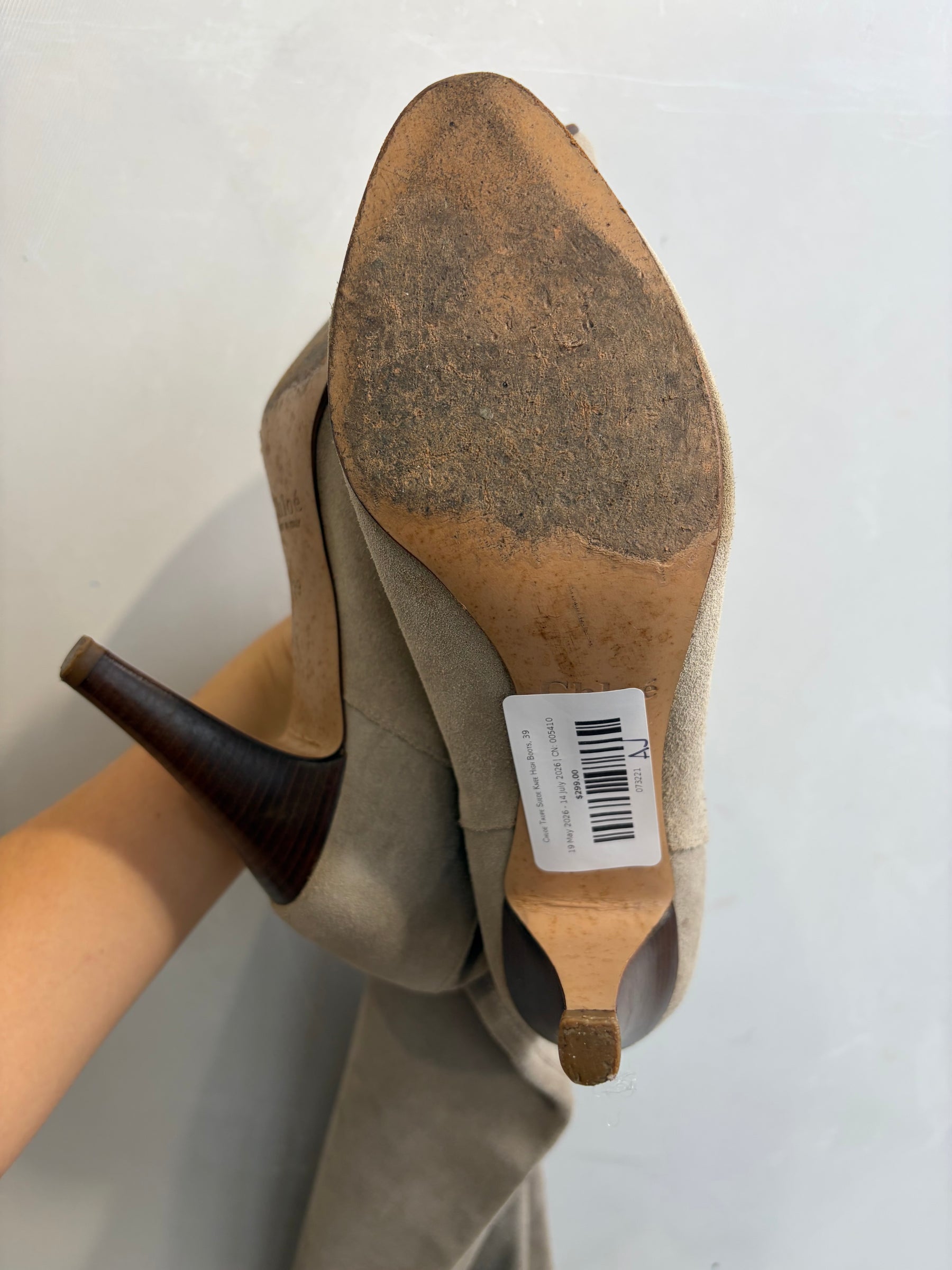 Chloé Taupe Suede Knee High Boots, 39