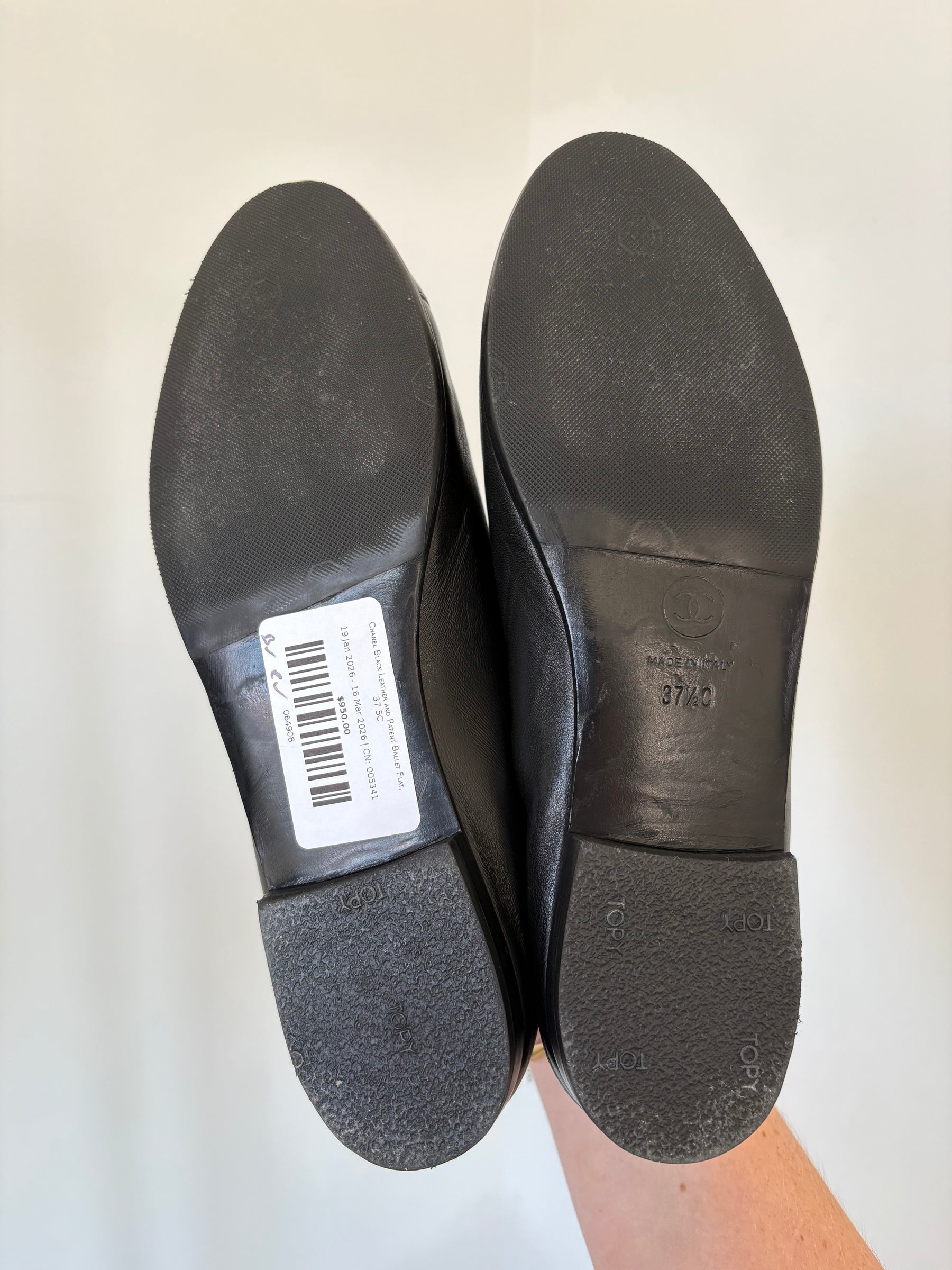 Chanel Black Leather and Patent Ballet Flat, 37.5C