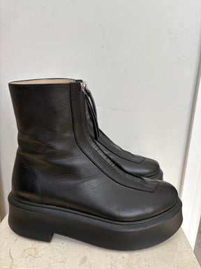 The Row Black Leather Zip Front Boots, 38.5