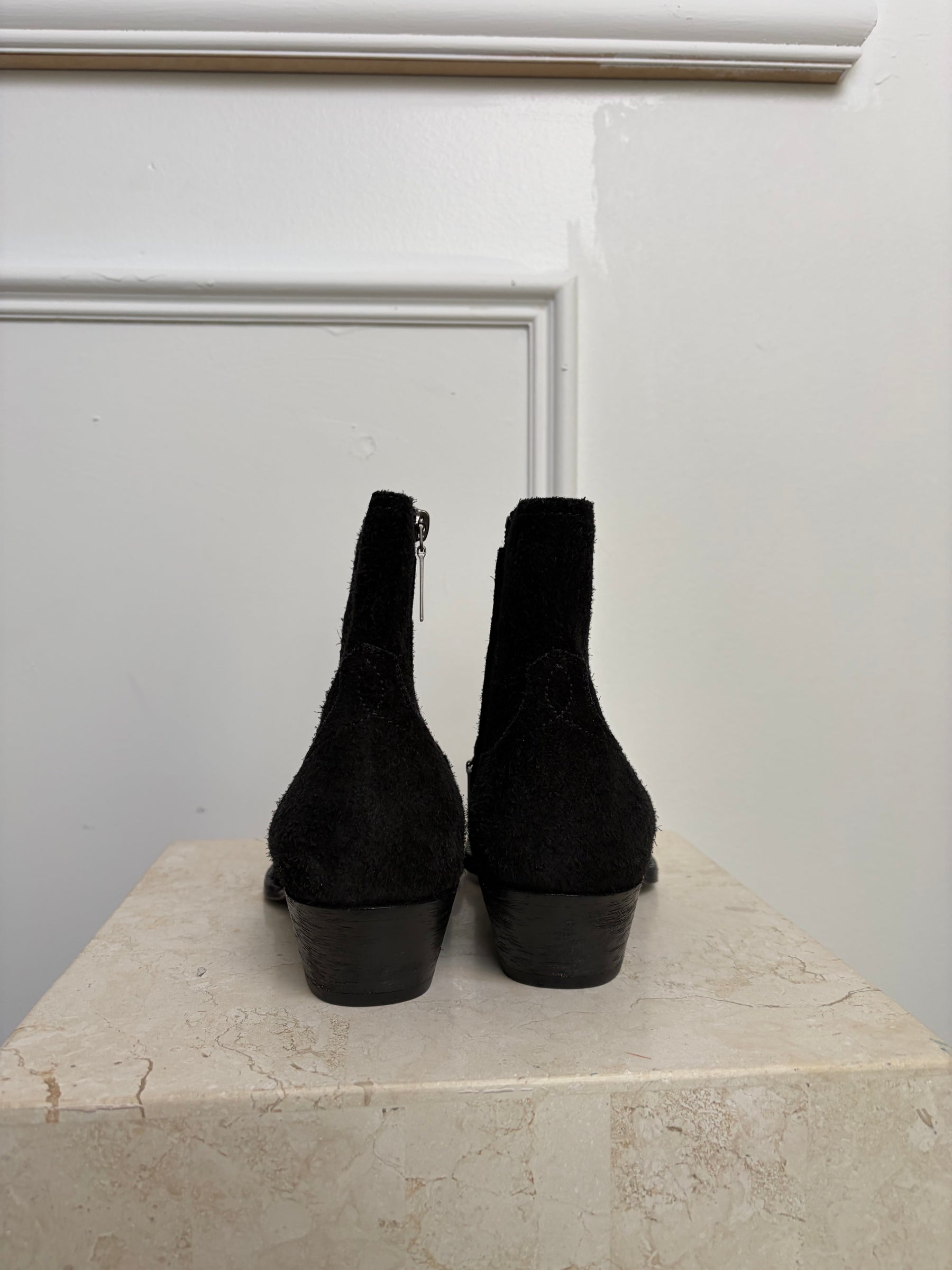 Saint Laurent Black Suede Western Boot, 37.5