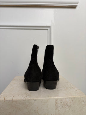Saint Laurent Black Suede Western Boot, 37.5