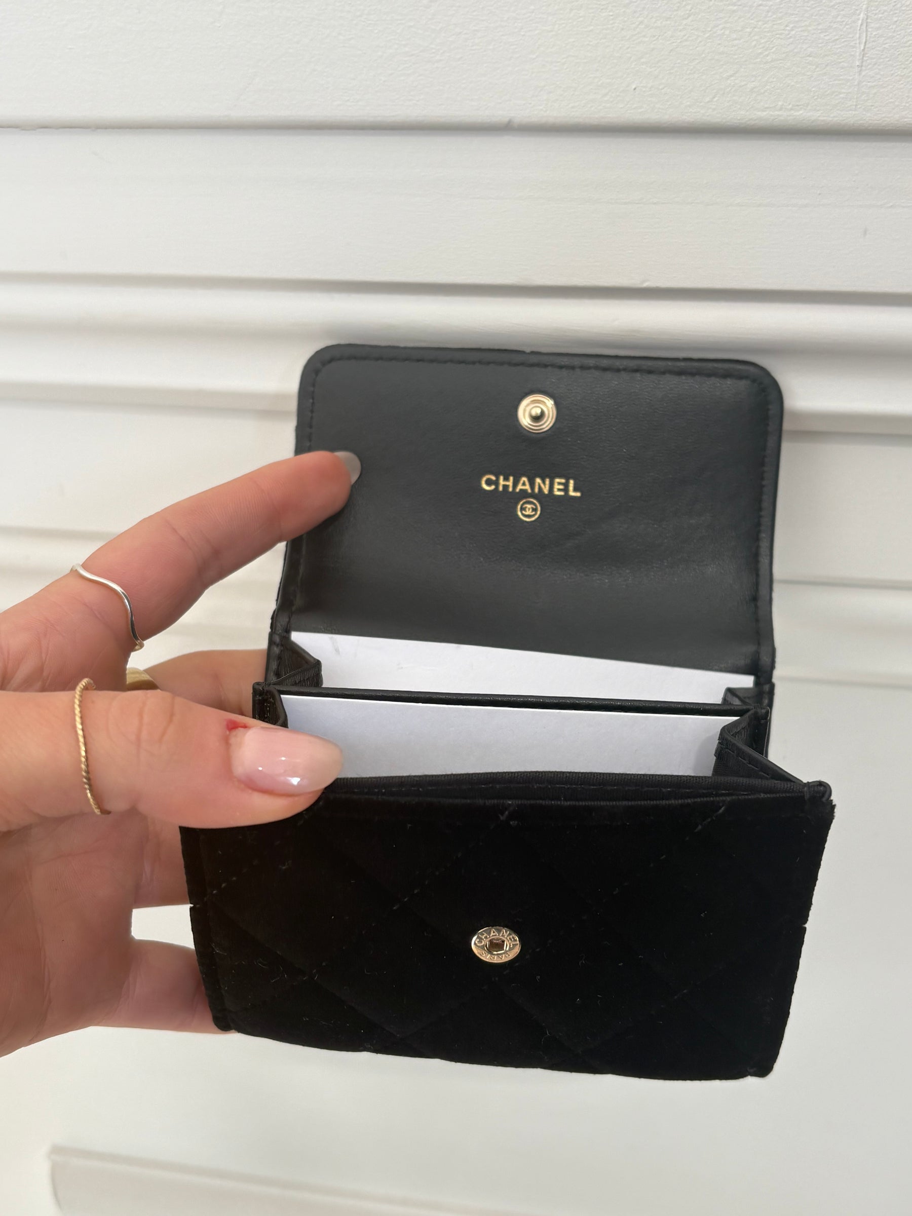 Chanel Black Velvet Logo Mini Flap Wallet