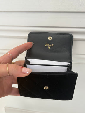 Chanel Black Velvet Logo Mini Flap Wallet