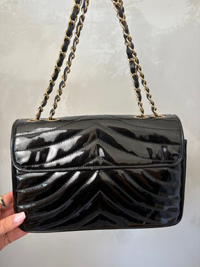 Chanel Black Patent Quilted Leather Flap bag