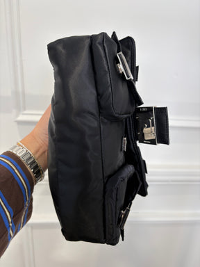 Fendi Black Nylon Multi Pocket Convertible Baguette Bag