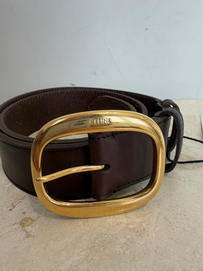 Celine Choclate Brown Leather Gold Buckle Belt, 75