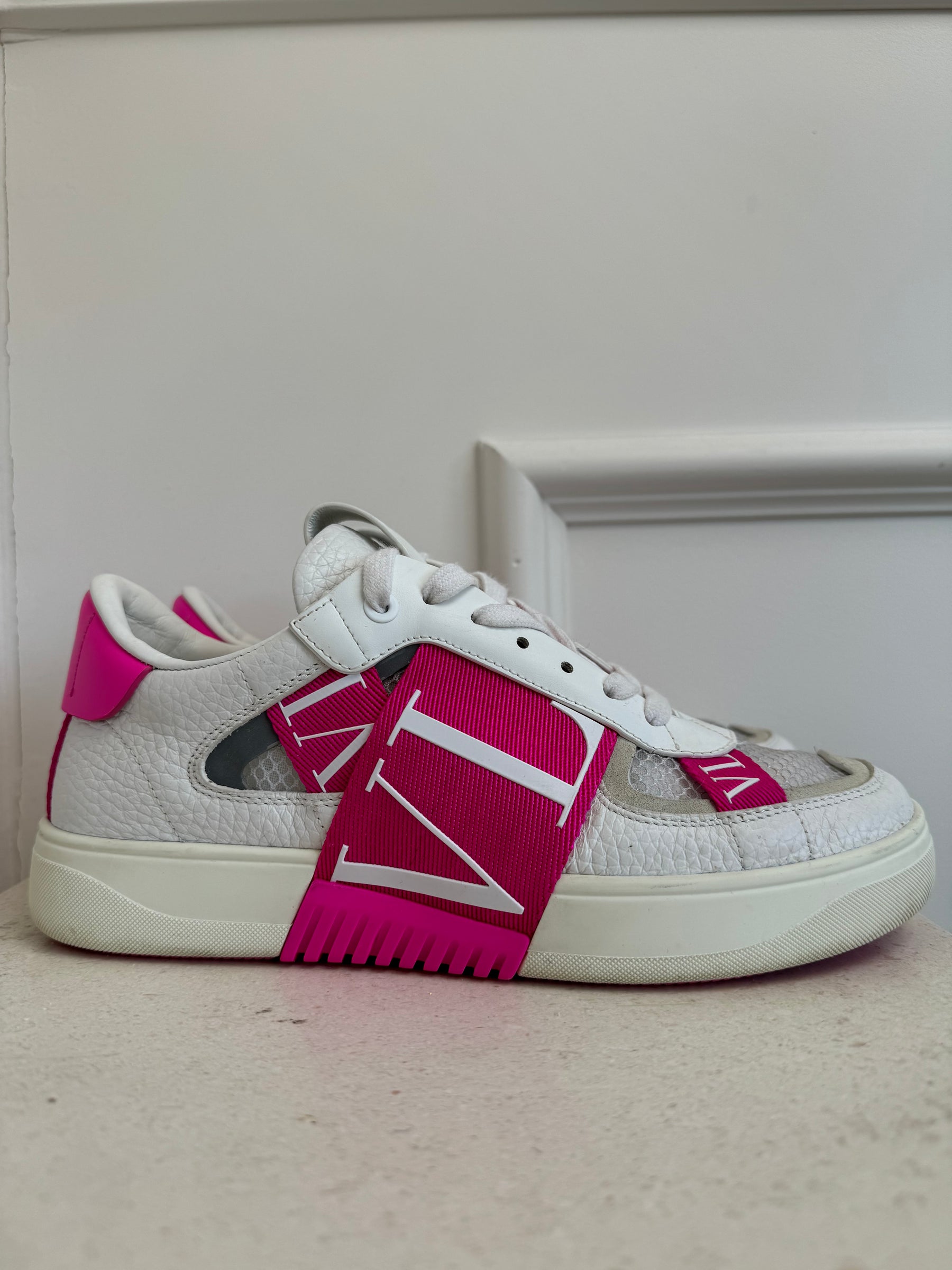 Valentino Garavani Hot Pink and White Sneakers, 37