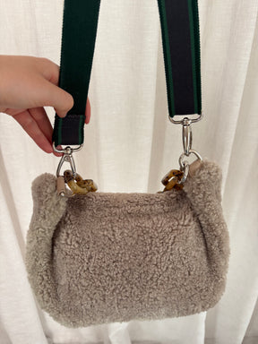 Gabriella Frantzer Cozy Belt bag In dust Aloe Square chain Honey