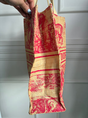 Dior Red Toile De Juoy Raffia Tote and Beach Towel SET
