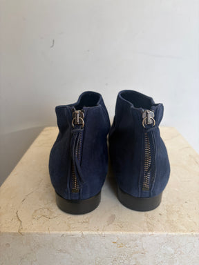 Miu Miu Navy Suede Pointed Ankle Boots, 37