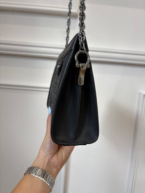 Gucci Jacquard Black Denim GG Monogram Chain Shoulder Bag