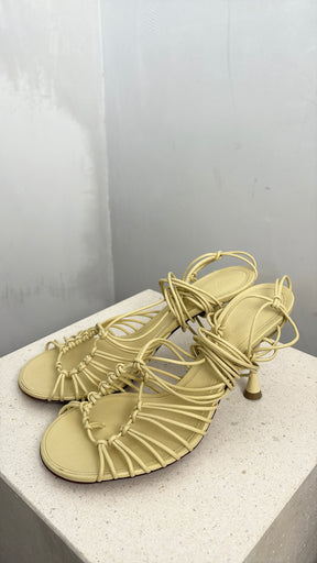 Bottega Veneta Butter Strappy Lace Up Heels, 37.5