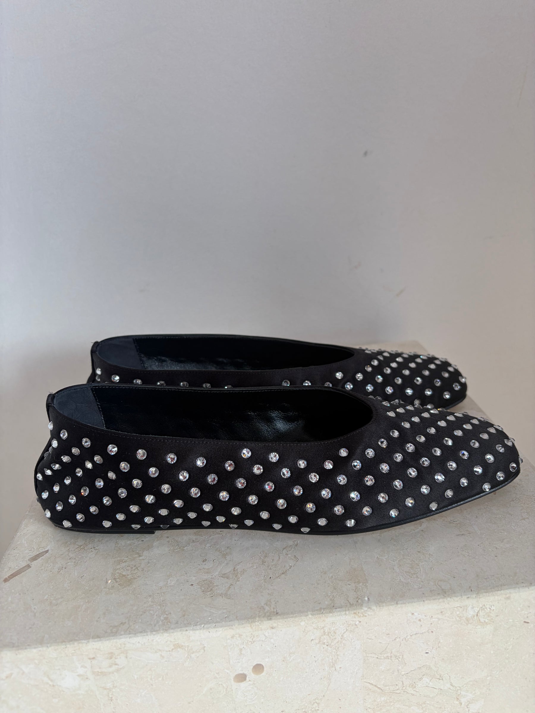 Magda Butrym Black Satin Crystal Flats, 39