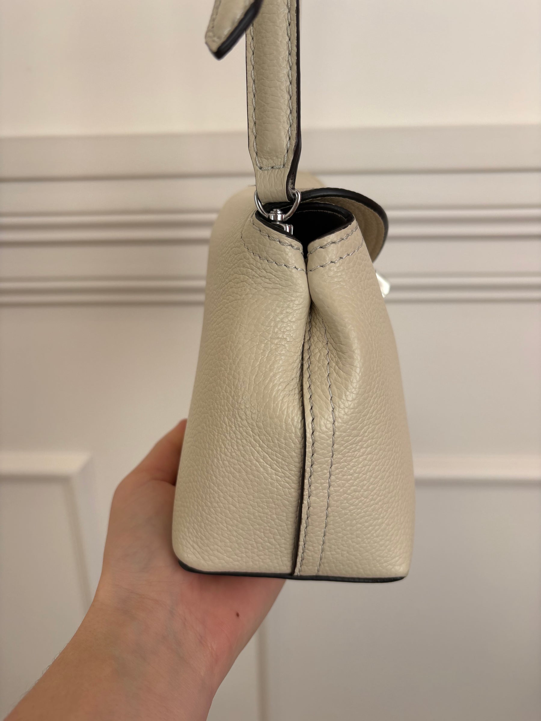Totême T-Lock Textured Leather Clutch Cream