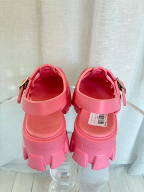 Prada Pink Rubber Platform Gladiator Sandal, 39