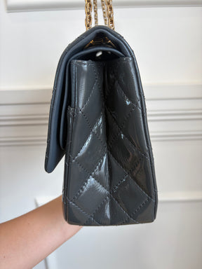 Chanel Charcoal Patent Reissue 2.55 Jumbo Flap Bag