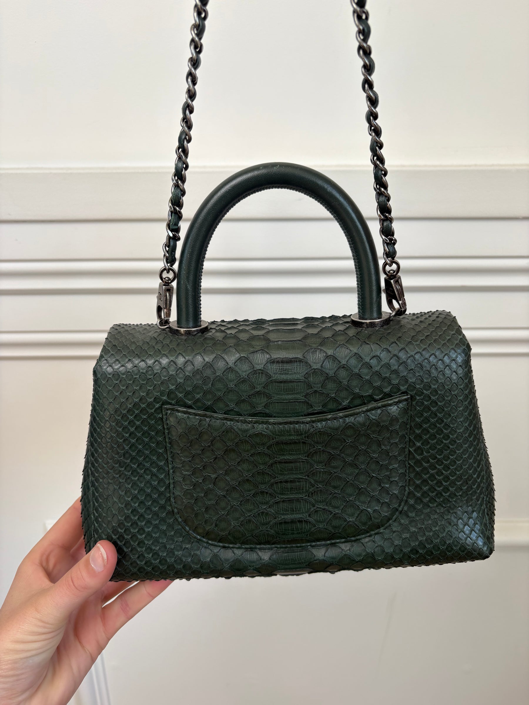 Chanel Emerald Green Python Leather Mini Coco Top Handle Bag