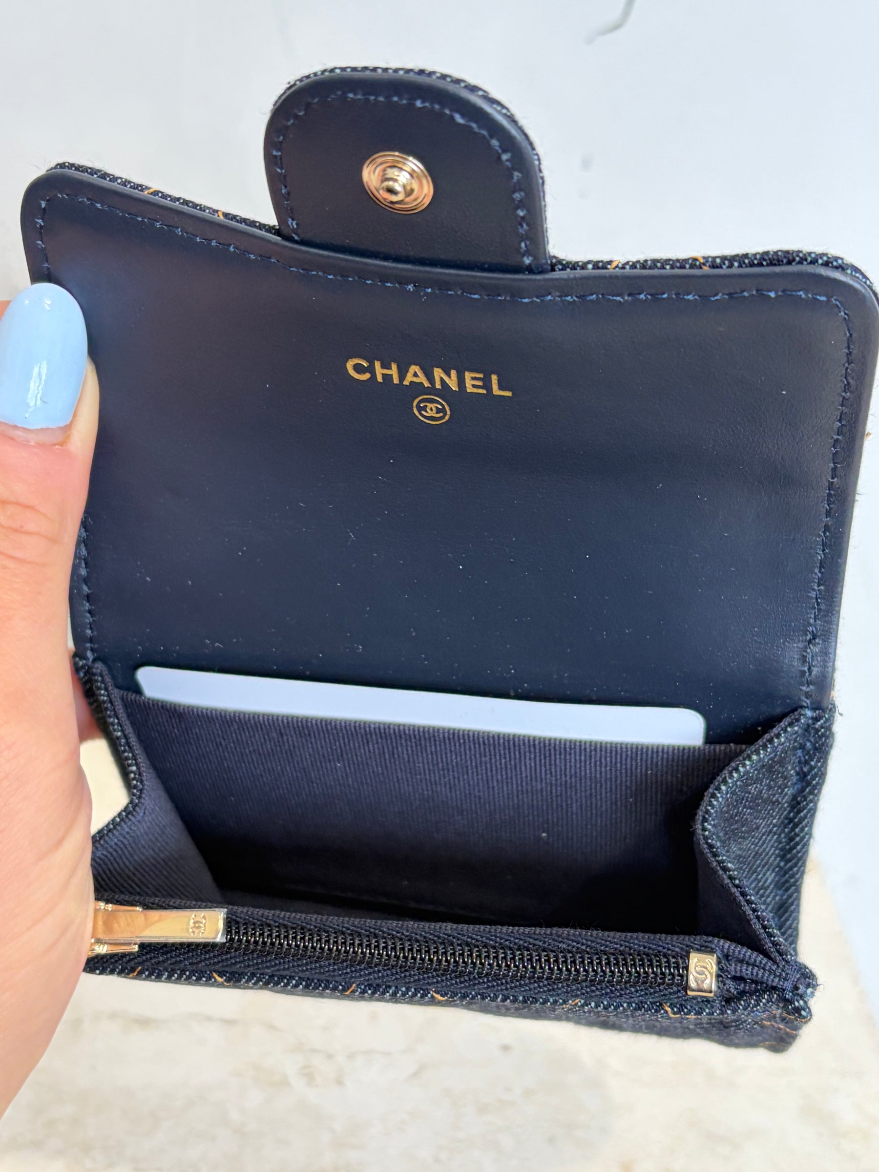 Chanel Indigo Denim Quilted Card Wallet