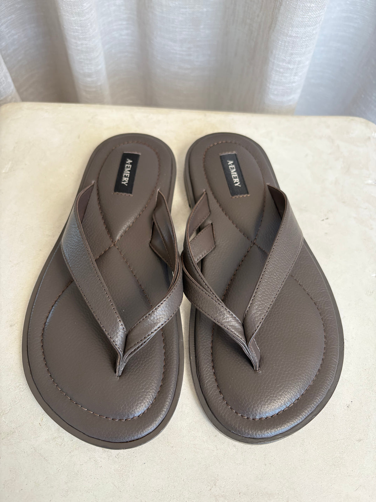 a.emery Brown Leather Thong Sandals, 37