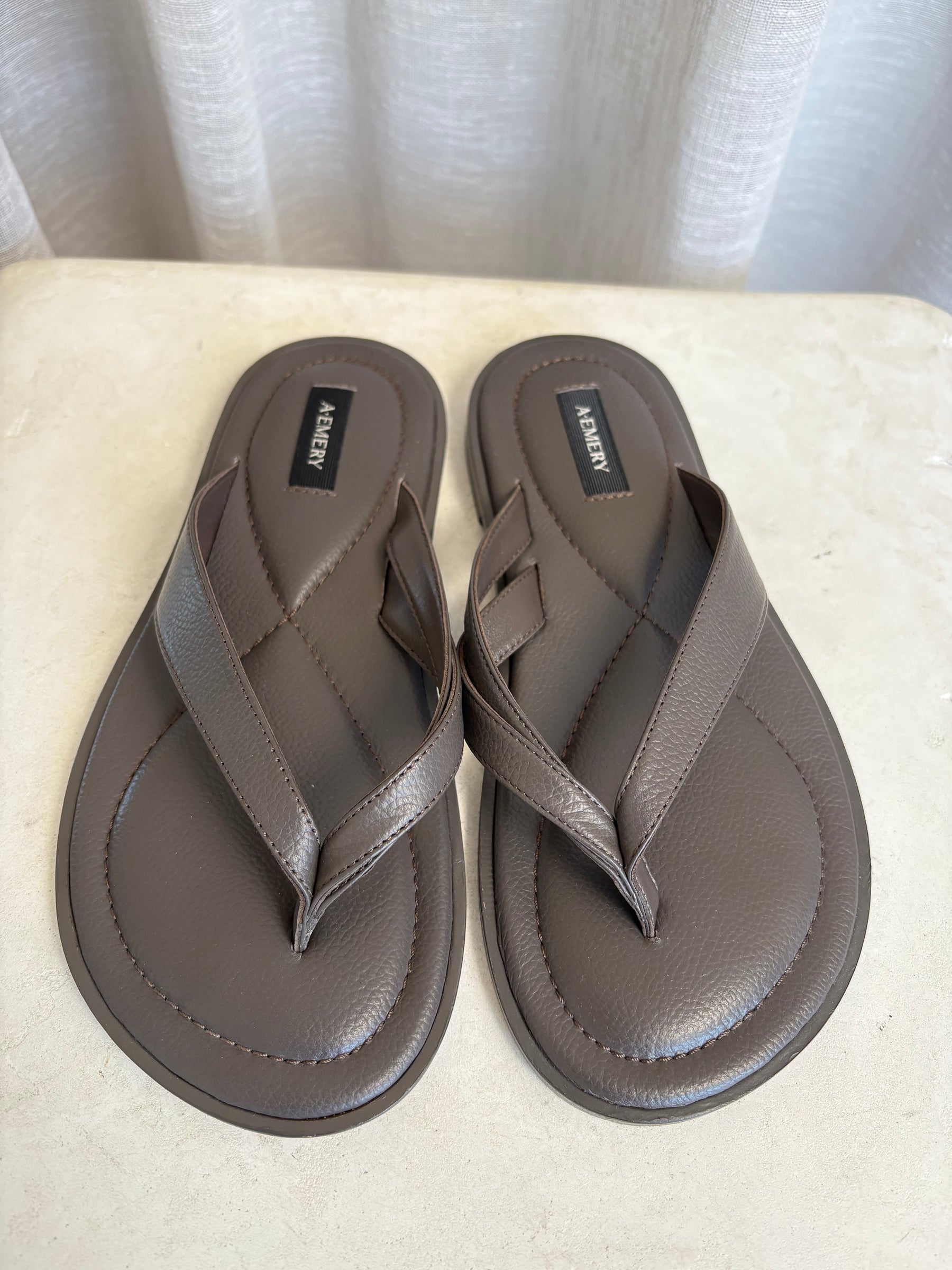 a.emery Brown Leather Thong Sandals, 37