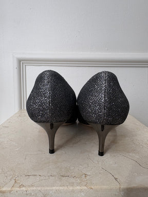 Jimmy Choo Anthracite Glitter Kitten Heels, 36
