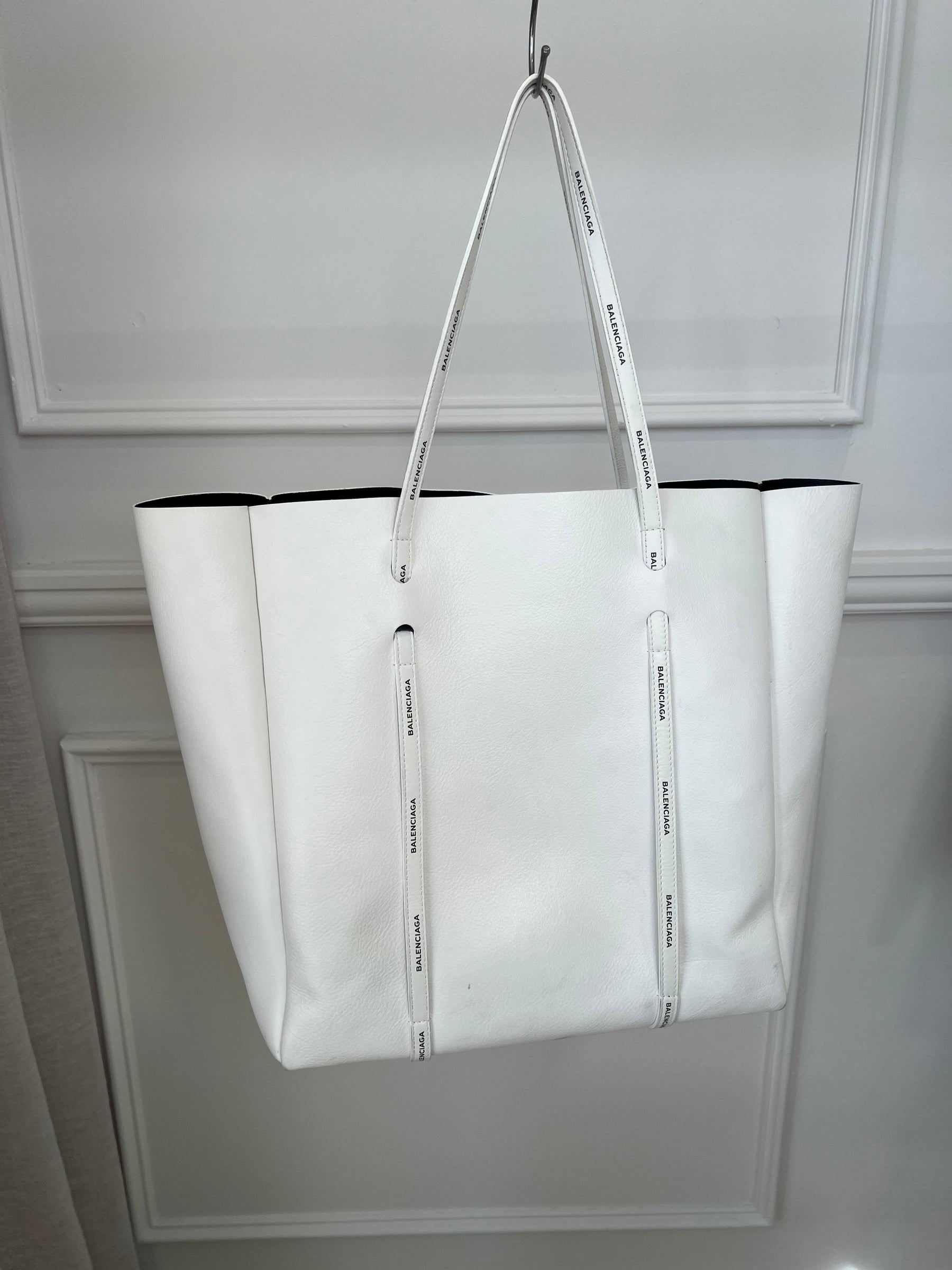 Balenciaga White Leather Logo Strap Tote
