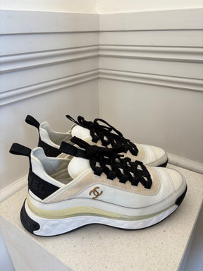 Chanel White and Cream Trainers with Black Laces, 38