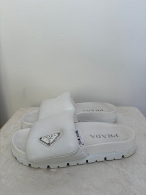 Prada White Padded Slides, 37.5