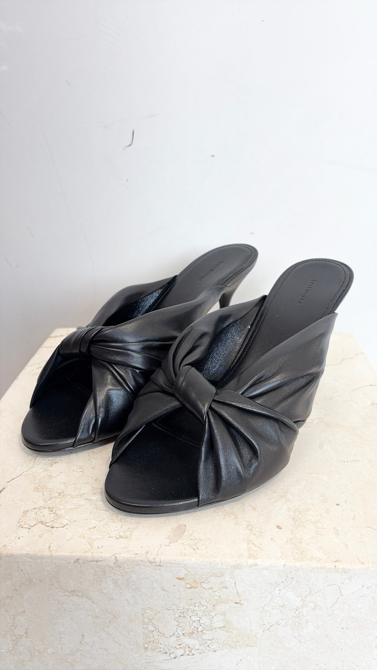 Balenciaga Black Leather Twist Peep Toe Mule, 40