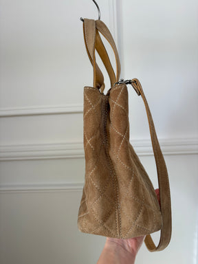 Chanel Beige Suede Wild Stitch Tote Bag with Shoulder Strap