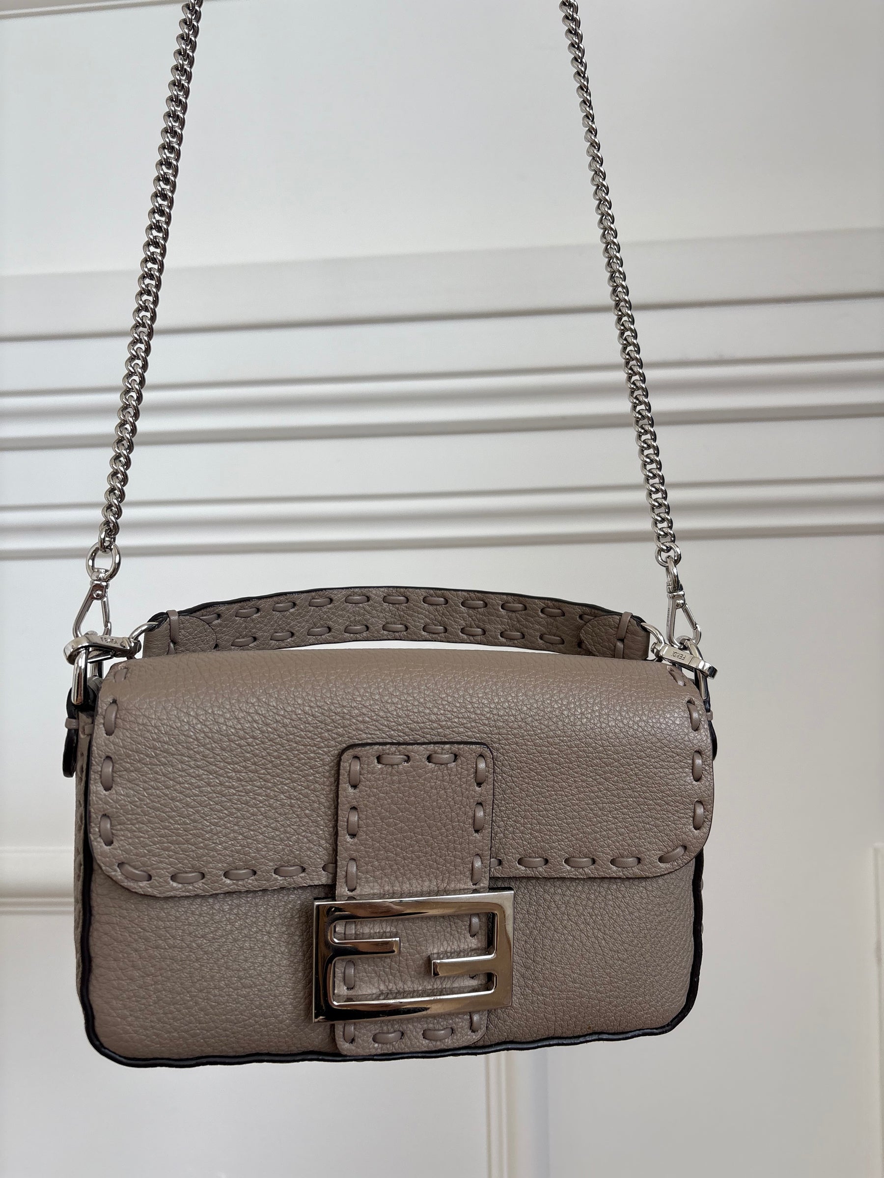 Fendi Dove Grey Calf Leather Baguette Bag