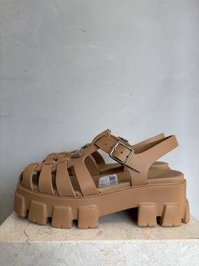 Prada Monolith 55mm Platform Leather Rubber Sandal, 40