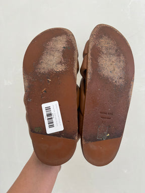 Anine Bing Tan Leather Criss Cross Slides, 41